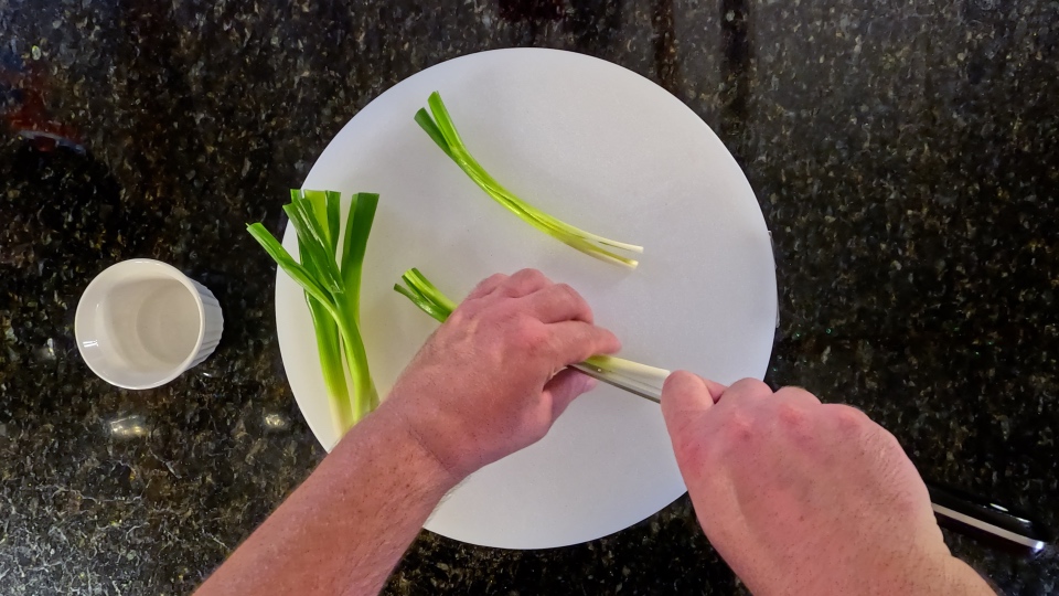 Slicing scallions Slicing scallions