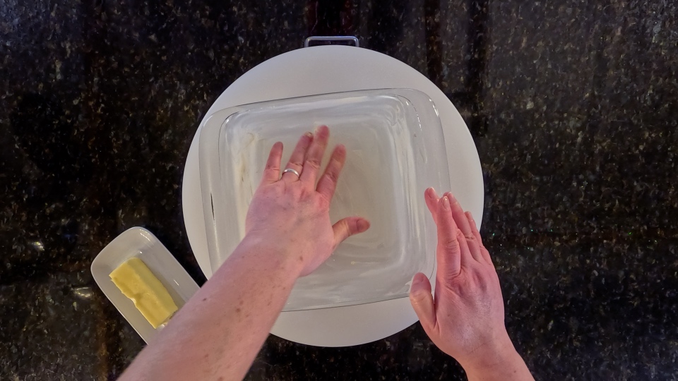 Greasing the baking dish