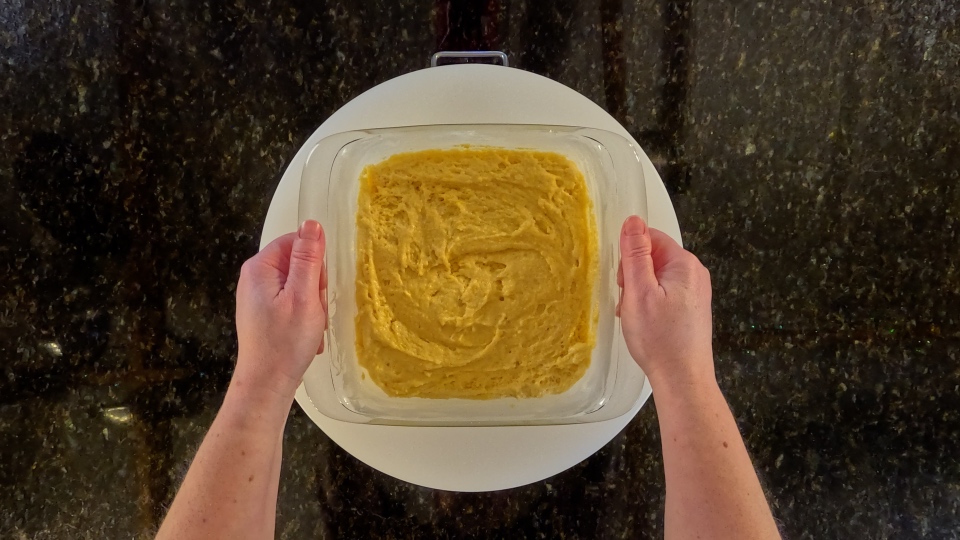 Transferring batter to baking dish